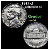 1972-d Jefferson Nickel 5c Grades GEM+ Unc