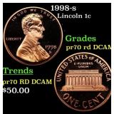 1998-s Proof Lincoln Cent 1c pr70 rd DCAM SEGS