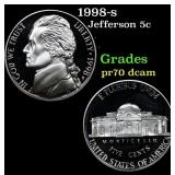 1998-s Proof Jefferson Nickel 5c Grades GEM++ Proo
