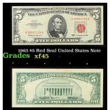1963 $5 Red Seal United States Note Grades xf+