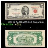 1953 $2 Red Seal United States Note Grades vf+