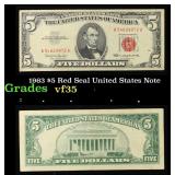 1963 $5 Red Seal United States Note Grades vf++