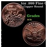 1oz .999 Fine Copper Bullion Round - Kraken Style