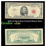 1963 $5 Red Seal United States Note Grades vf++
