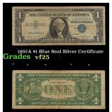 1957A $1 Blue Seal Silver Certificate Grades vf+