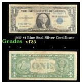 1957 $1 Blue Seal Silver Certificate Grades vf+