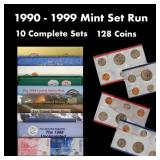 1990-1999 Mint Set Run 128 Coins 10 Complete Sets