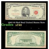 1963 $5 Red Seal United States Note Grades xf