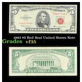 1963 $5 Red Seal United States Note Grades vf++