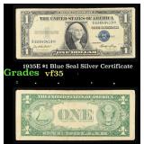 1935E $1 Blue Seal Silver Certificate Grades vf++