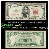 1953 $5 Red Seal United States Note Grades Choice
