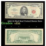 1963 $5 Red Seal United States Note Grades vf++