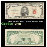 1963 $5 Red Seal United States Note Grades vf++