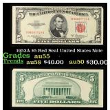 1953A $5 Red Seal United States Note Grades Choice
