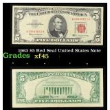 1963 $5 Red Seal United States Note Grades xf+
