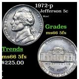 1972-p Jefferson Nickel 5c Grades GEM+ 5fs