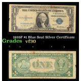 1935F $1 Blue Seal Silver Certificate Grades vf++
