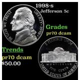 1998-s Proof Jefferson Nickel 5c pr70 dcam SEGS