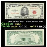 1963 $5 Red Seal United States Note Grades Choice