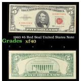 1963 $5 Red Seal United States Note Grades xf