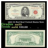 1963 $5 Red Seal United States Note Grades Choice