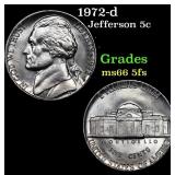 1972-d Jefferson Nickel 5c Grades GEM+ 5fs