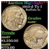 *Highlight* 1913-d Ty I Buffalo Nickel 5c ms66+ SE