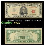1963 $5 Red Seal United States Note Grades vf+