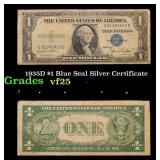1935D $1 Blue Seal Silver Certificate Grades vf+