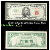 1963 $5 Red Seal United States Note Grades xf+