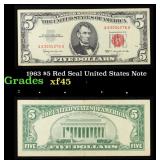 1963 $5 Red Seal United States Note Grades xf+