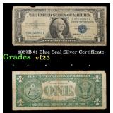 1957B $1 Blue Seal Silver Certificate Grades vf+