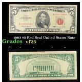1963 $5 Red Seal United States Note Grades vf+