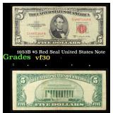 1953B $5 Red Seal United States Note Grades vf++