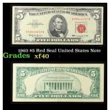1963 $5 Red Seal United States Note Grades xf