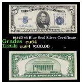 1934D $5 Blue Seal Silver Certificate Grades Choic