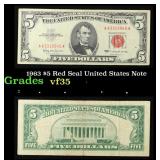 1963 $5 Red Seal United States Note Grades vf++