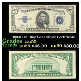 1934D $5 Blue Seal Silver Certificate Grades Choic