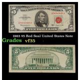 1963 $5 Red Seal United States Note Grades vf++