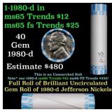 BU Shotgun Jefferson 5c roll, 1980-d 40 pcs Bank $