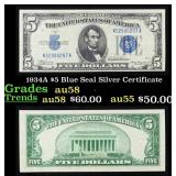 1934A $5 Blue Seal Silver Certificate Grades Choic