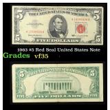 1963 $5 Red Seal United States Note Grades vf++