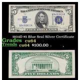 1934D $5 Blue Seal Silver Certificate Grades Choic
