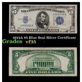 1934A $5 Blue Seal Silver Certificate Grades vf++
