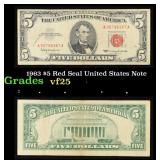 1963 $5 Red Seal United States Note Grades vf+