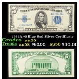 1934A $5 Blue Seal Silver Certificate Grades Choic