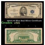 1953A $5 Blue Seal Silver Certificate Grades vf+