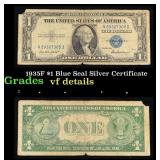 1935F $1 Blue Seal Silver Certificate Grades vf de