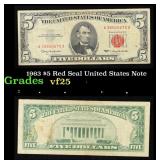 1963 $5 Red Seal United States Note Grades vf+