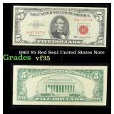 1963 $5 Red Seal United States Note Grades vf++